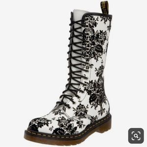 White with Velvet Black Floral Dr Martens Size 8